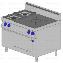 A solid cover +2 burner gas stove, gas oven and storage with door